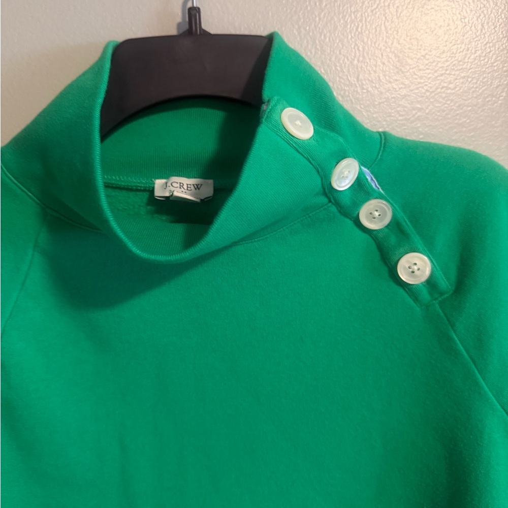 J. Crew Green Long sleeve Cowl neck Pullover w/ plaid trim button detail size S - Picture 7 of 8